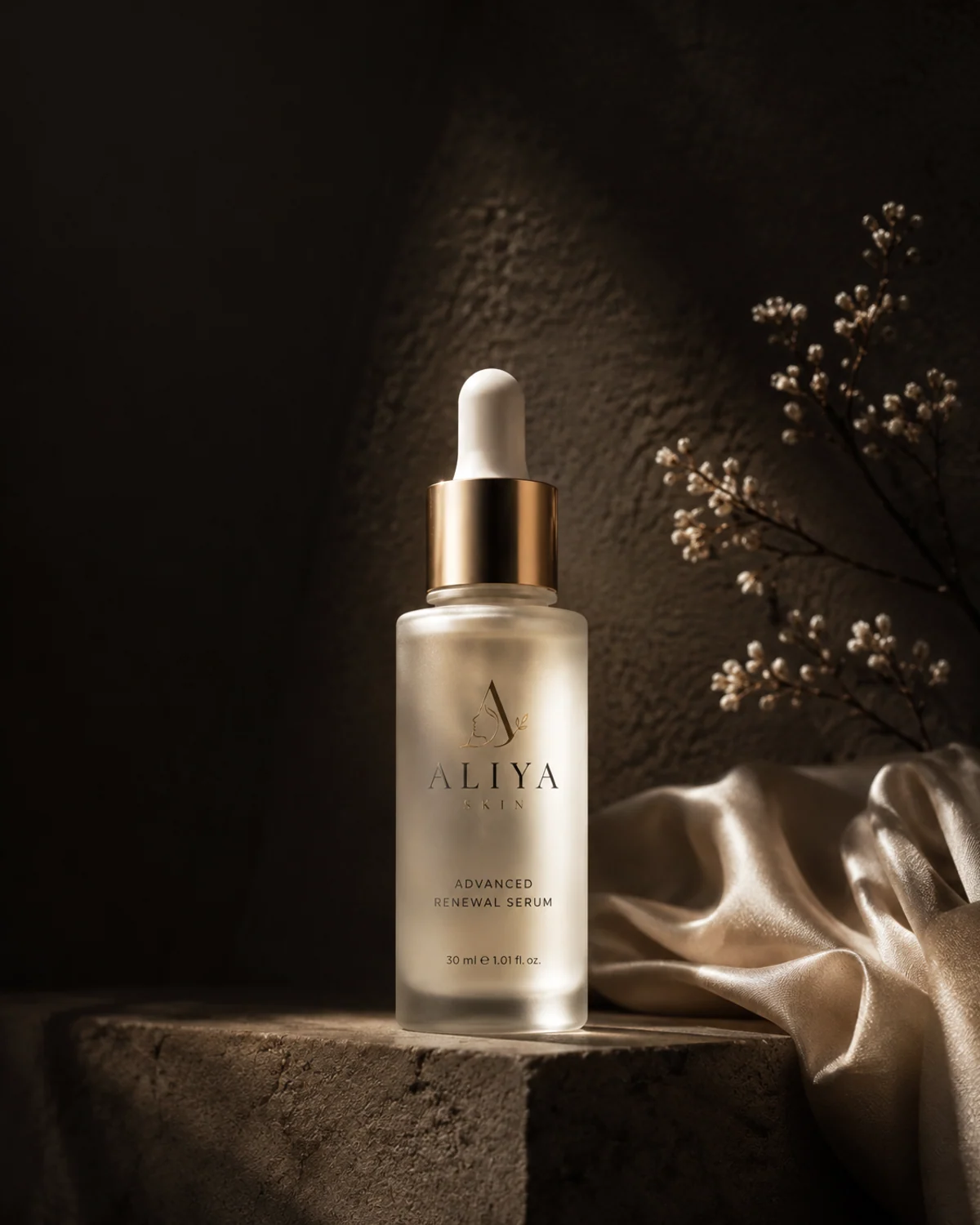 Advanced Renewal Serum in frosted glass Aliya Skin packaging
