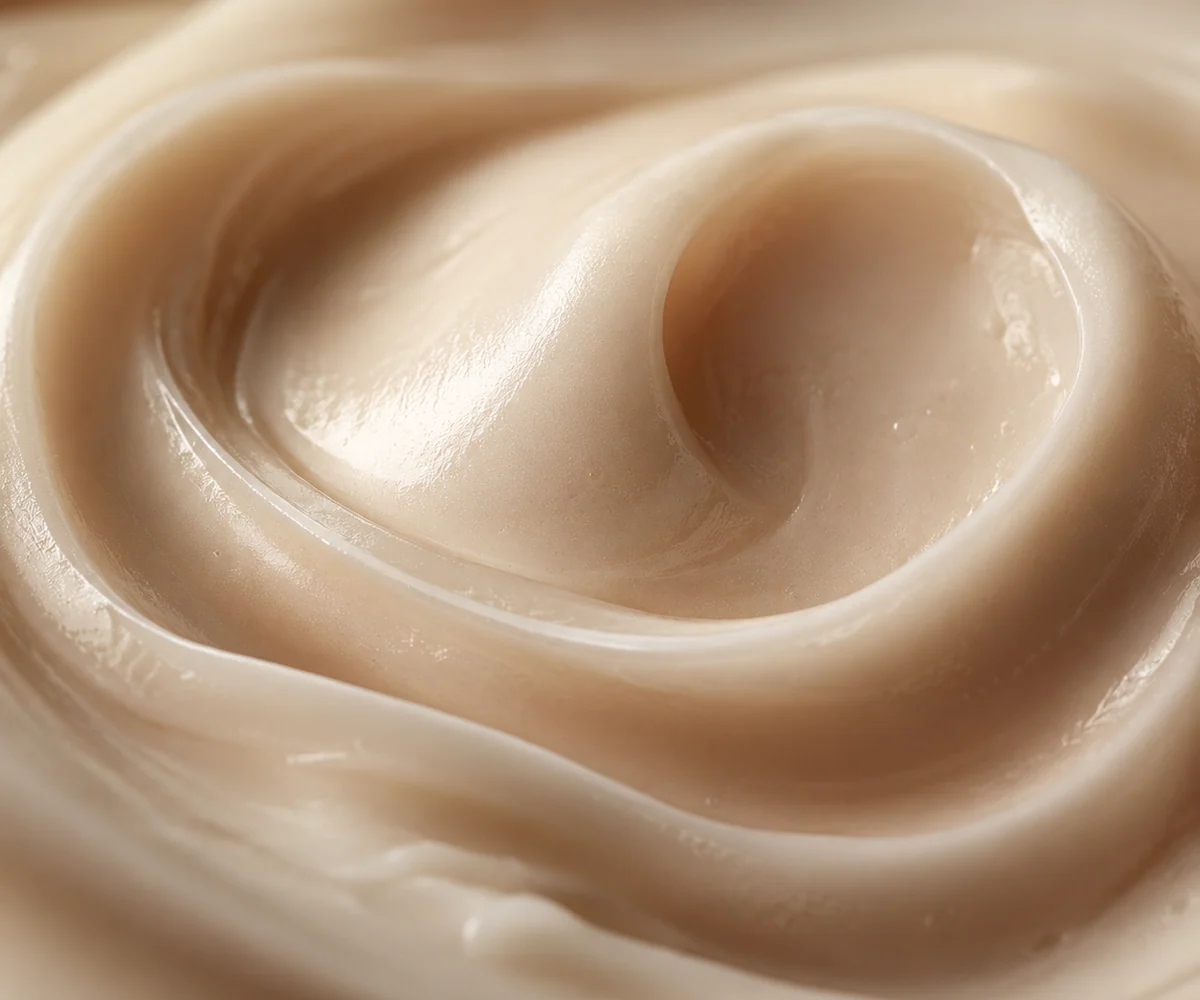 Macro view of a rich ivory cosmetic cream formulation