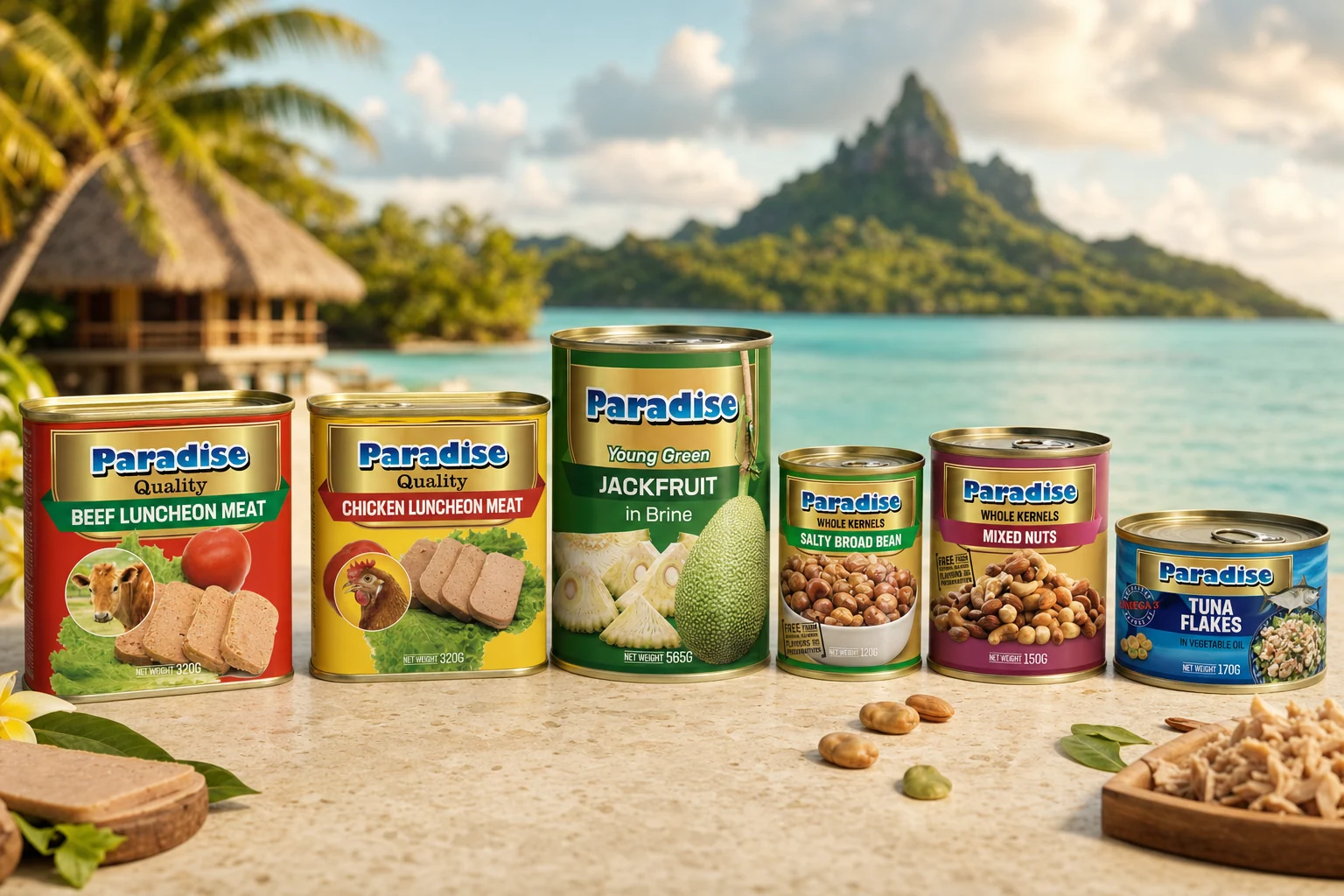 Paradise Foods multi-SKU canned product packaging range
