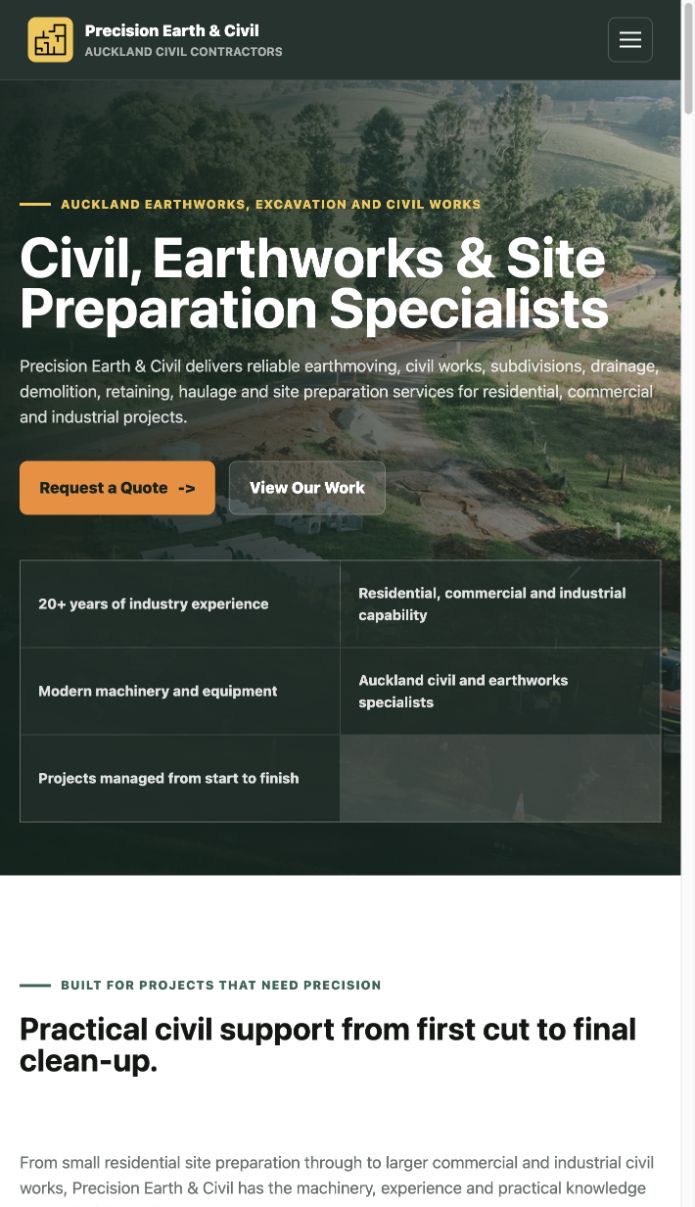 Precision Earth & Civil website design preview