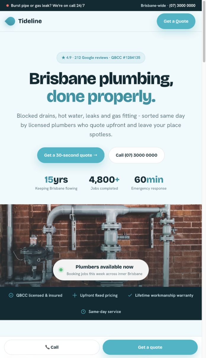 Tideline Plumbing & Gas website design preview