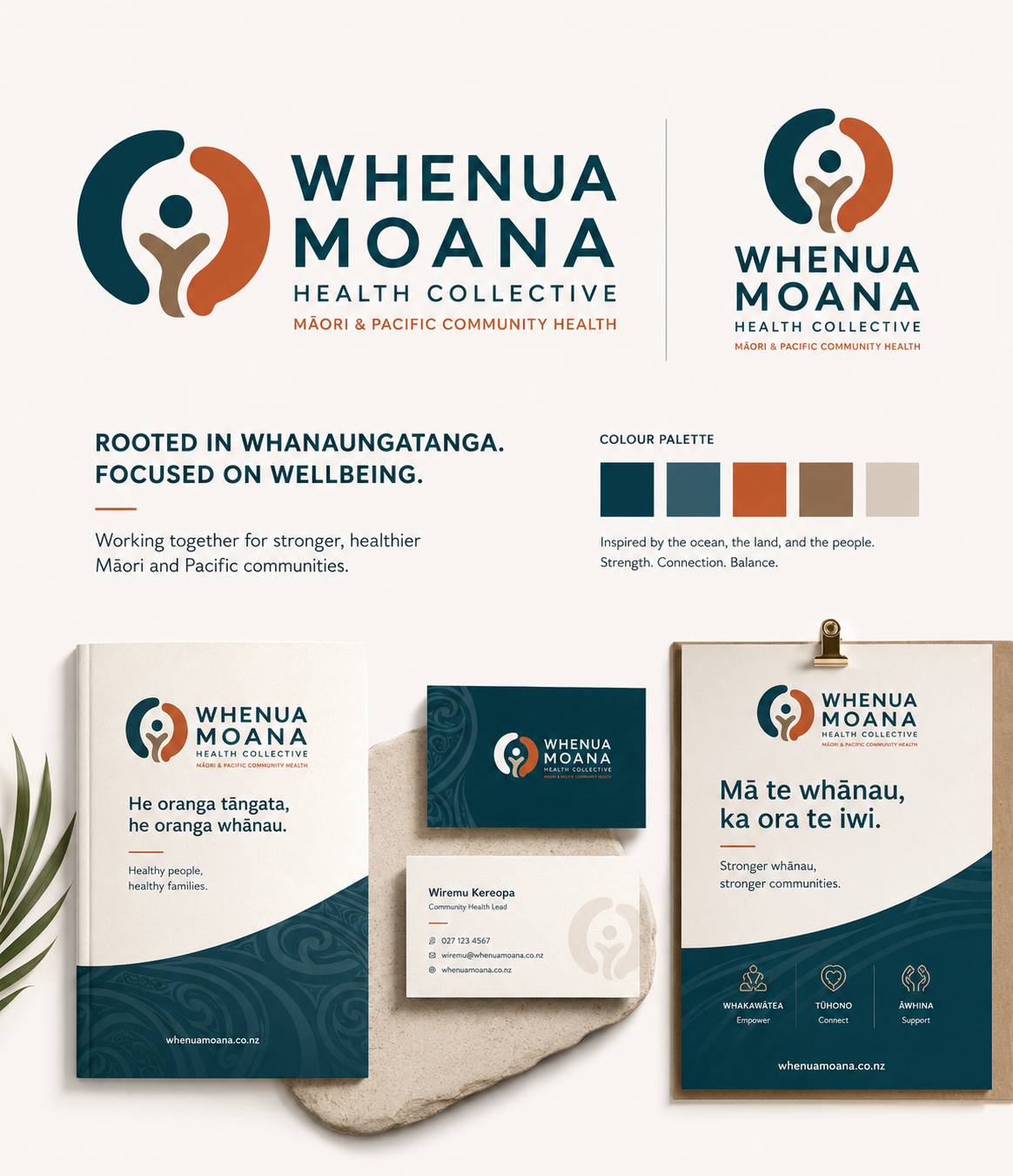 Whenua Moana Health Collective Māori and Pacific brand identity system by Vivid Icon